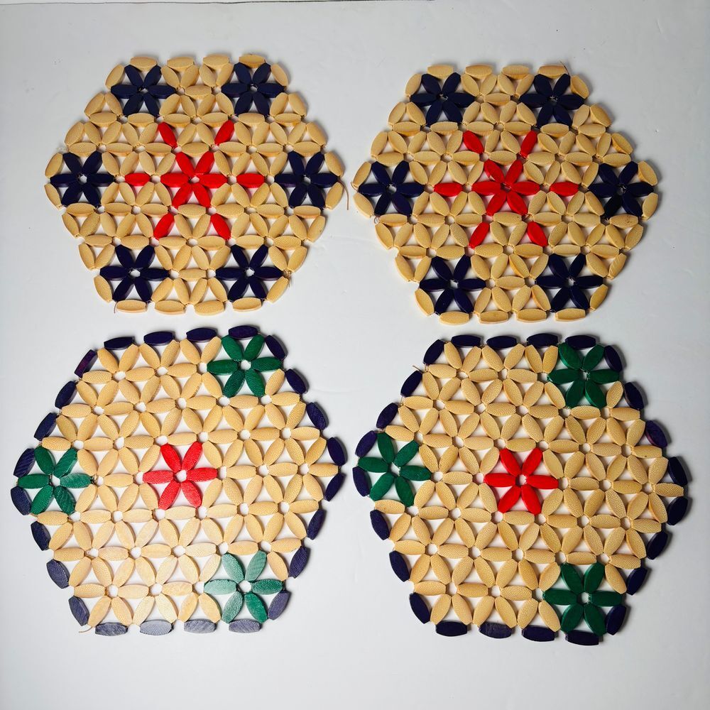 Vintage Colorful Wooden Bead 1960's 7" Wide Boho Hot Dish Trivets Set‎ of Four